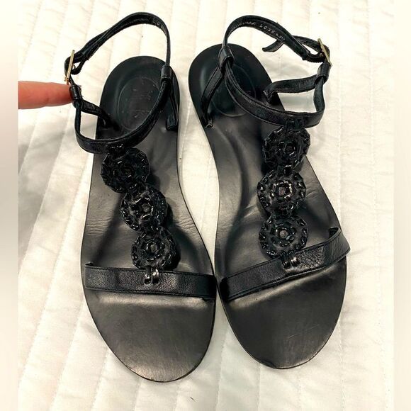 Jack Rogers Black Leather Sandals Women Size 6.5 - Picture 1 of 7